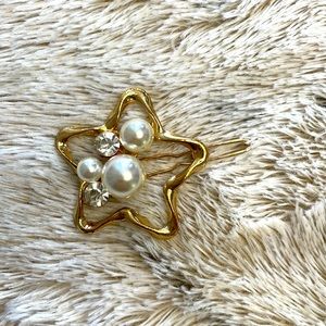 Golden diamond and pearl hairpin hair clip
